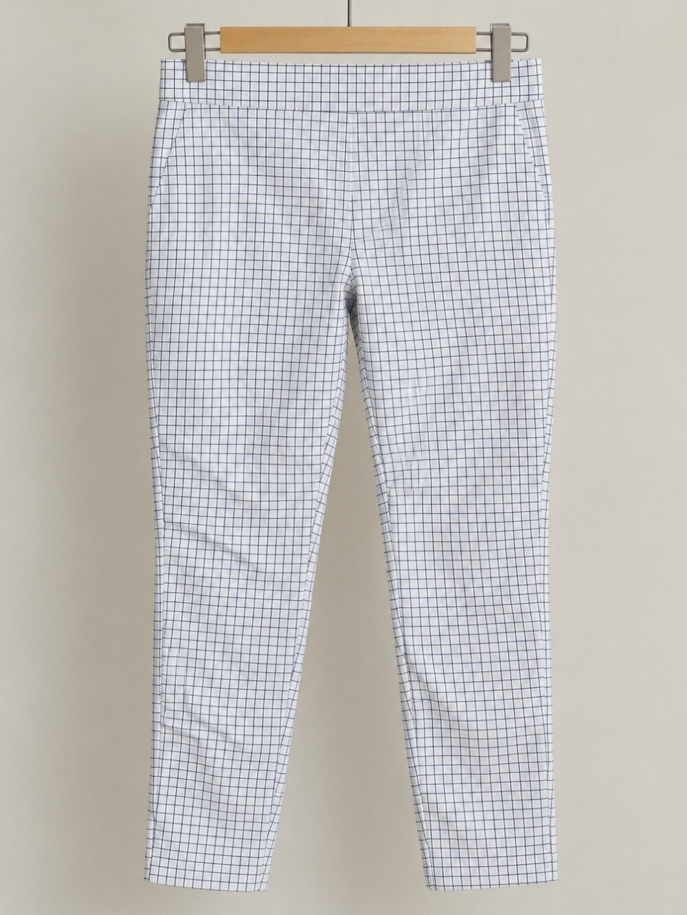 Cleo | White & Navy Grid Check Ankle Length Pants